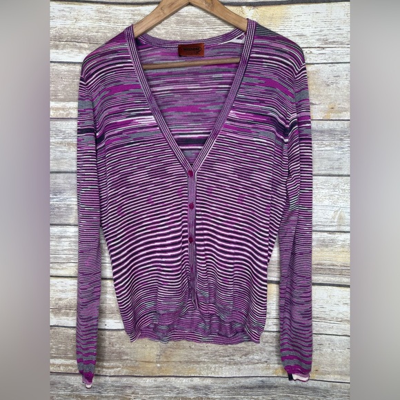 Vintage Missoni purple 44 equates US size 8 spaced dyed silk knit cardigan - Picture 1 of 6